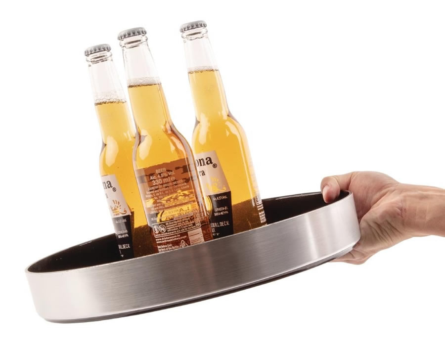 Aluminium Effect Non Slip Round Bar Tray for UK Pubs, Bars and Restaurants. 